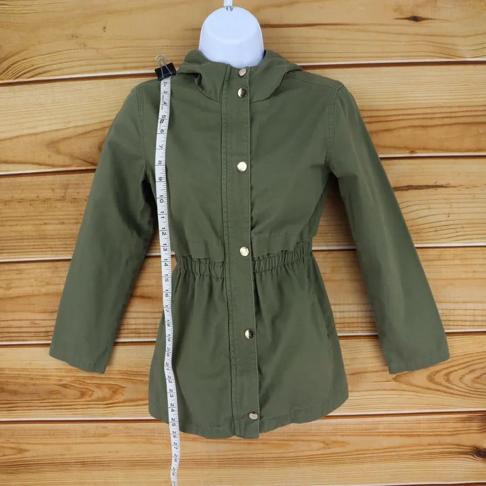 C&C California Jacket Girls Sz 12 Dark Green 100% Cotton Pockets Full Zip Hooded
